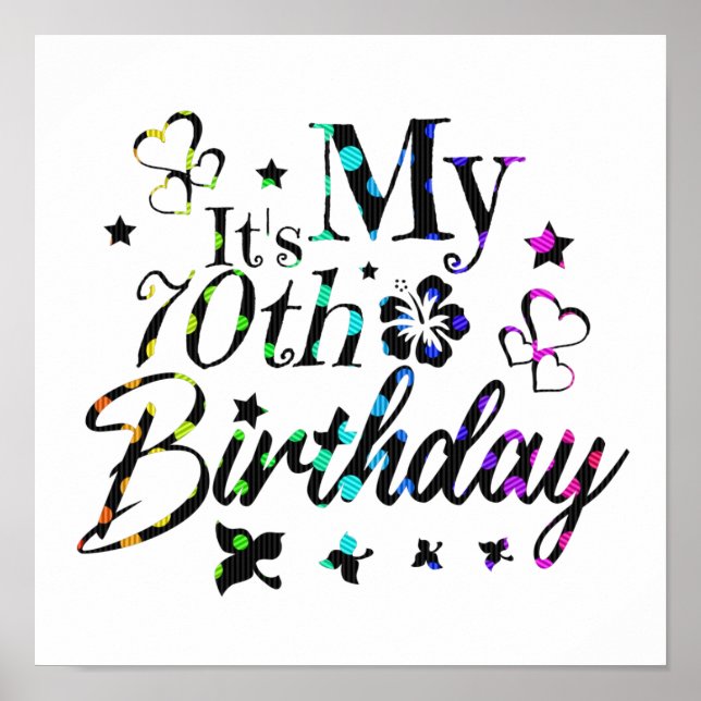 Affiche neon bokeh textured it's my 70th birthday (Devant)
