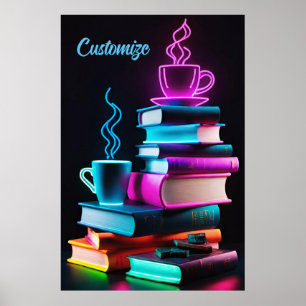 Affiche Neon Books Et Café