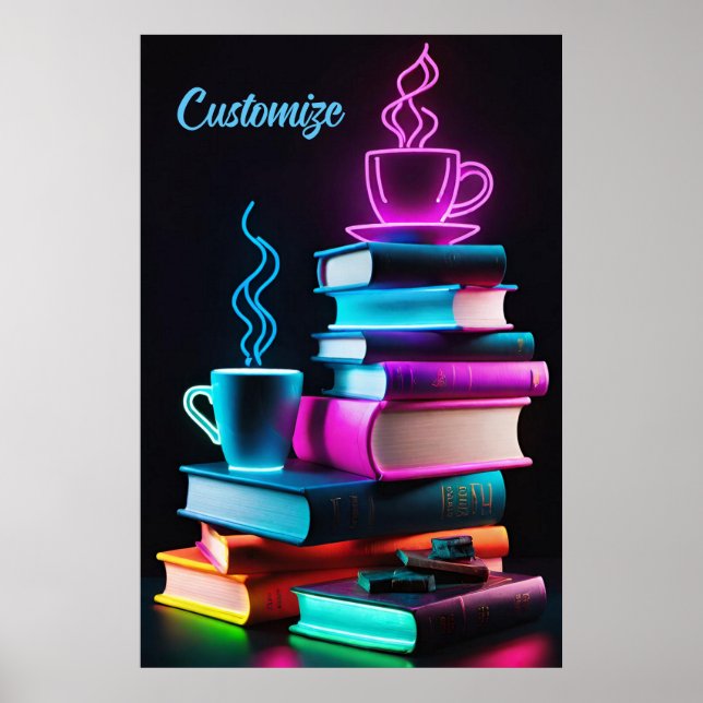 Affiche Neon Books Et Café (Devant)