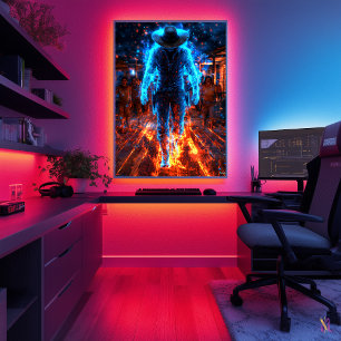 Affiche Neon Bounty Hunter - Cyber Western Outlaw