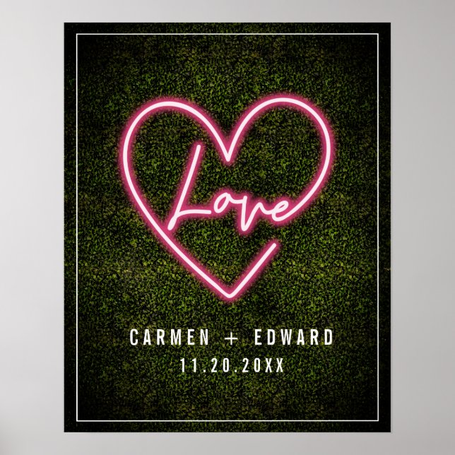 Affiche Neon Boxwood Love Heart Mariage Bienvenue (Devant)
