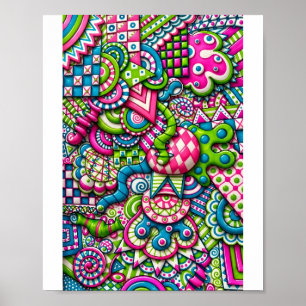 Affiche Neon Candy Doodle Rose Clair Vert Bleu Tripant