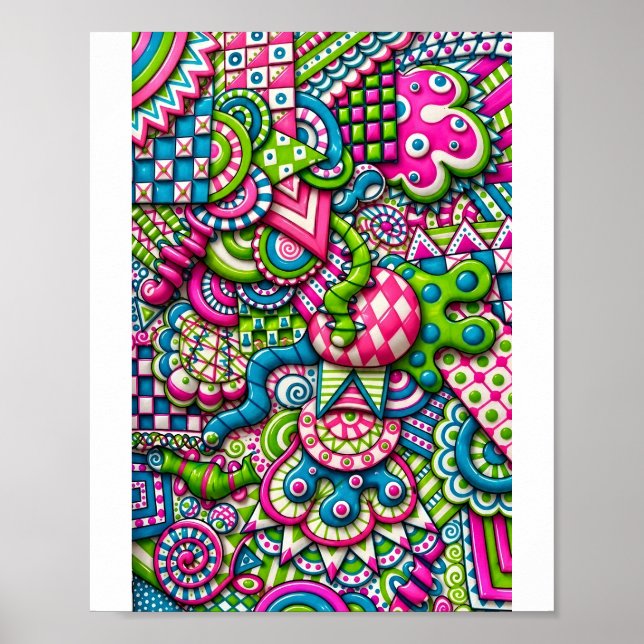Affiche Neon Candy Doodle | Rose Clair Vert Bleu Tripant  (Devant)
