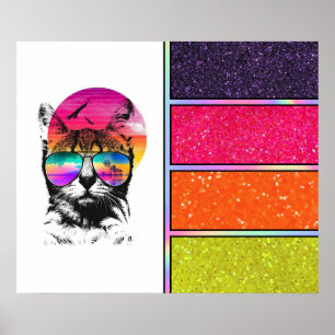 Affiche Neon Cat   parties scintillant Faux