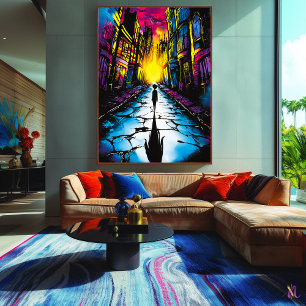 Affiche Neon City Shadows - Surreal Urban Dreamscape Art