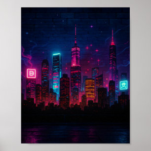Affiche Neon City Skyline : Rétro-futurisme