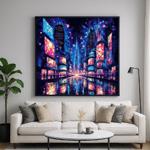 Affiche Neon City Street Buzz - Illustration dynamique Sty