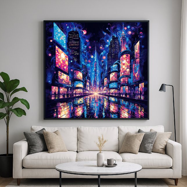 Affiche Neon City Street Buzz - Illustration dynamique Sty (Créateur téléchargé)