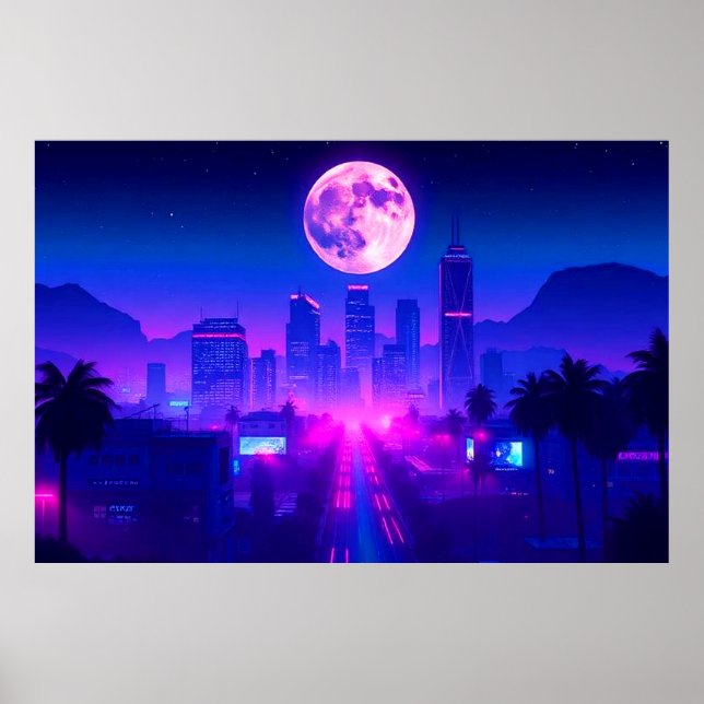 Affiche Neon City Synthwave Sunset XL Area Rug (Devant)
