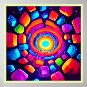 Affiche Neon Cube Vortex Art