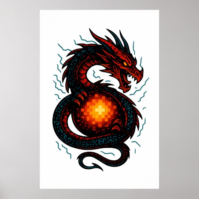 Affiche Neon Cyber Dragon Coil – Futuristic Fantasy (Devant)