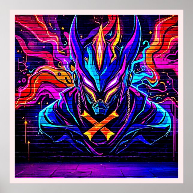 Affiche Neon Cyber Guardian Art (Devant)
