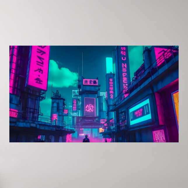 Affiche Neon Cyberpunk Cityscape Gamer Wall Art (Devant)