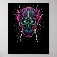 Neon Cyberpunk Crâne - Art numérique futuriste Sti