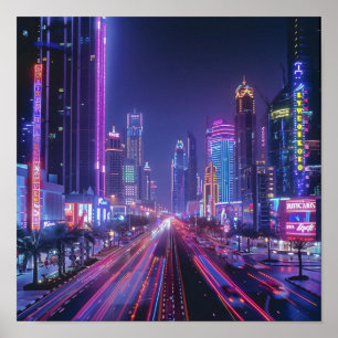 Affiche Neon Drenched Dubai