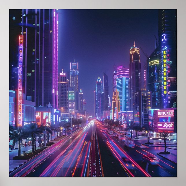 Affiche Neon Drenched Dubai (Devant)