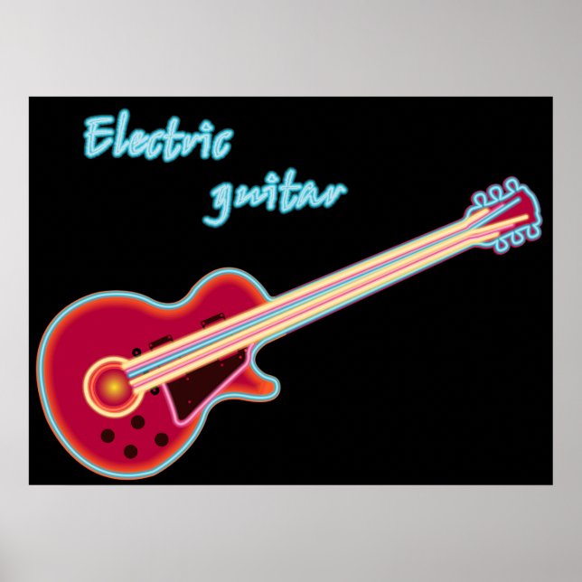 Affiche Neon Electric Guitar Retro 80s Rock Music (Devant)
