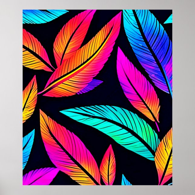 Affiche Neon Feather Motif Art Vibrant (Devant)