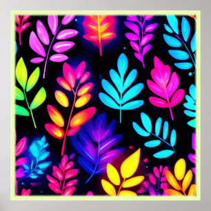 Affiche Neon Feuille Motif Abstrait