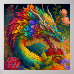 Affiche Neon Floral Dragon