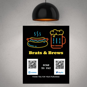 Affiche Neon Food Scan pour payer le code QR