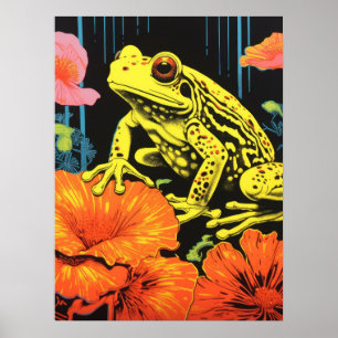 Affiche Neon Frog : Une symphonie en fleurs