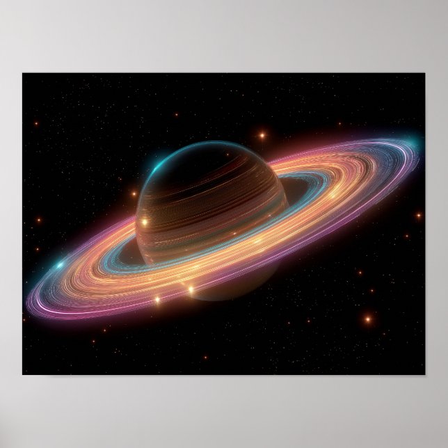 Affiche Neon Galactic Ring Planet Digital Art Cosmic  (Devant)