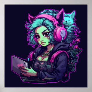 Affiche Neon gamer fille