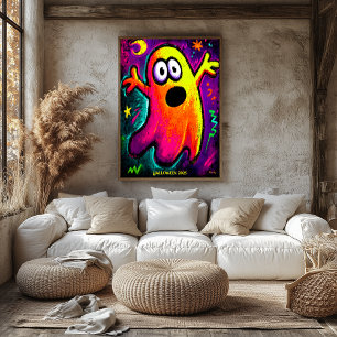 Affiche Neon Ghost - Vibrant Cartoon Pop Art Halloween