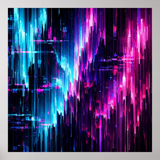 Affiche Neon Glitch Data Stream Abstract (Devant)