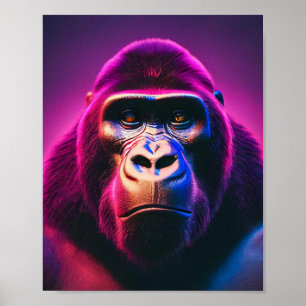 Affiche Neon Gorilla pourpre