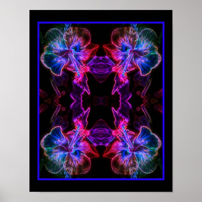 Affiche Neon Hibiscus Abstrait Flower Art (Devant)