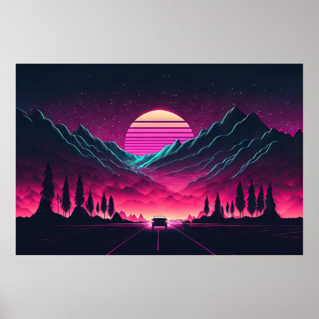 Affiche Neon Horizons : une unité Synthwave Mountain (Devant)