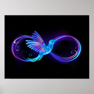 Affiche Neon Infinity Symbol with Glowing Hummingbird