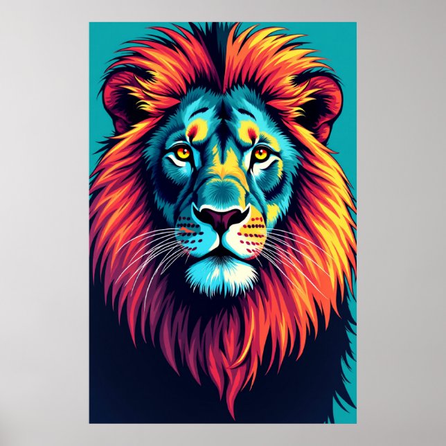 Affiche Neon Jungle King - Pop Art Lion (Devant)