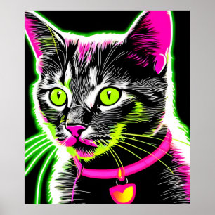 Affiche Neon Kitty Feline Art