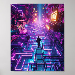 Affiche Neon Labyrinth : Évasion de Dystopia - Cyberpunk