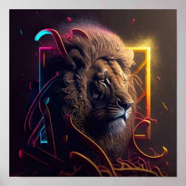 Affiche Neon Lion - Motivation Graffiti Style Réalisme Ca (Devant)