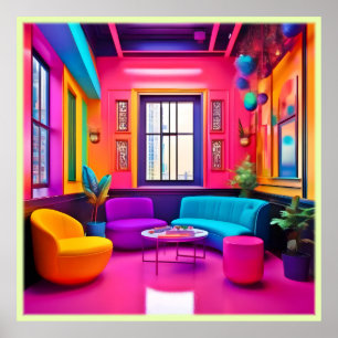 Affiche Neon Living Room Couleurs Grandes