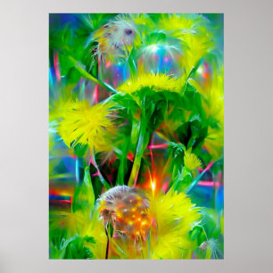 Affiche Neon Llow Dandelions dans Dream Garden