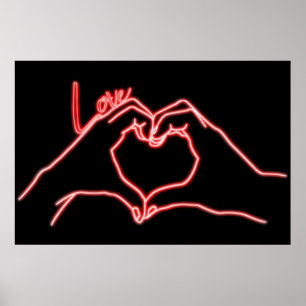 Affiche Neon Love Hand Heart Line Art Drawing Cute Modern