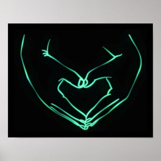 Affiche Neon Love Main Heart Line Art Dessin mignon Modern (Devant)