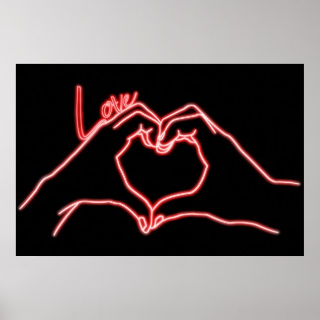 Affiche Neon Love Main Heart Line Art Dessin mignon Modern (Devant)