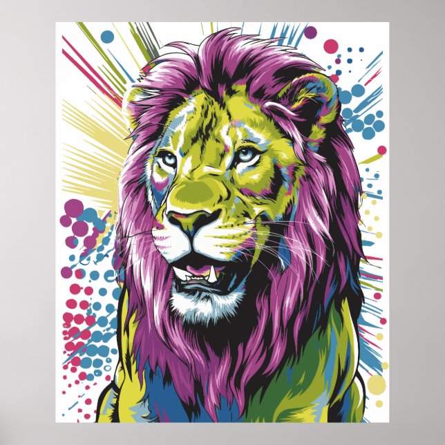 Affiche Neon Majesty - Vibrant Pop Art Lion (Devant)