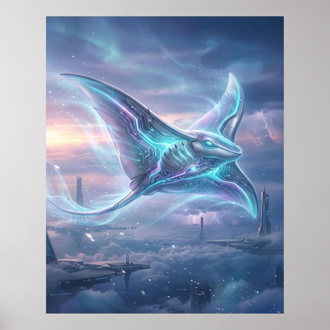 Affiche Neon Manta Ray Sky Ocean (Devant)