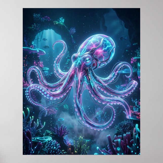 Affiche Neon Octopus Data Reef (Devant)