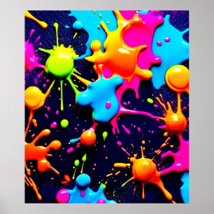 Affiche Neon Paint Splatter Art Abstrait