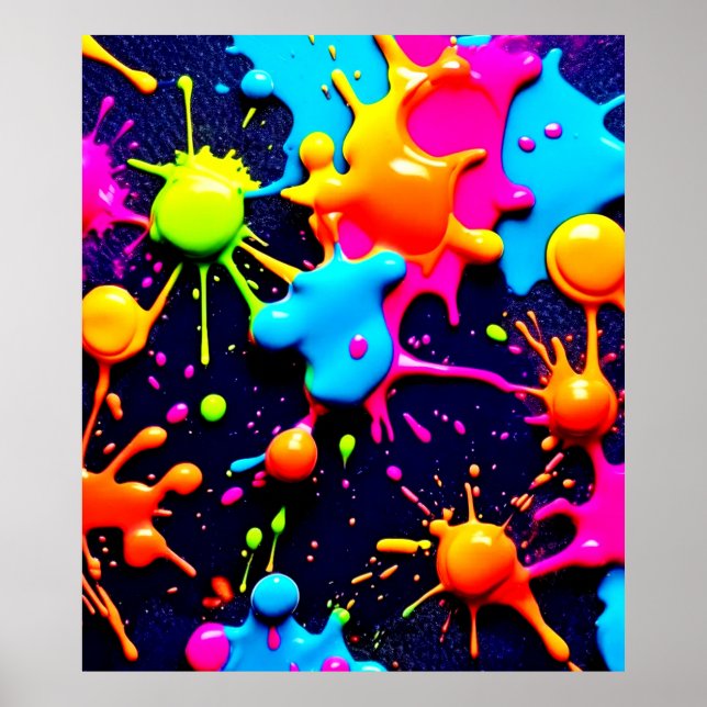 Affiche Neon Paint Splatter Art Abstrait (Devant)