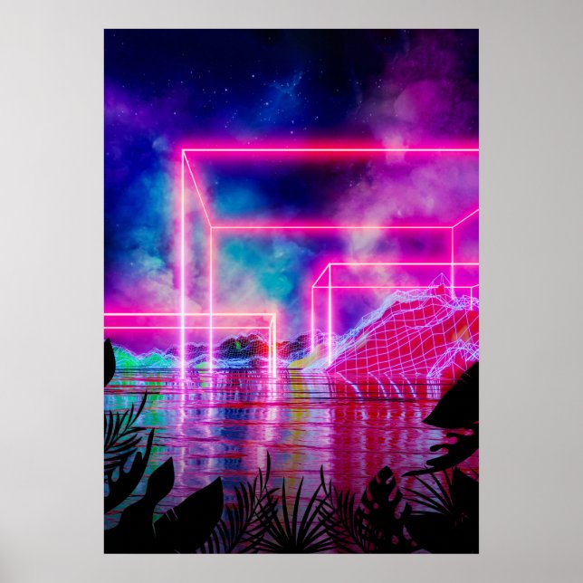 Affiche Neon palms paysage : Cube (Devant)