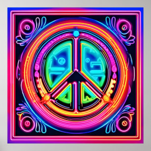 Affiche Neon Peace Mandala